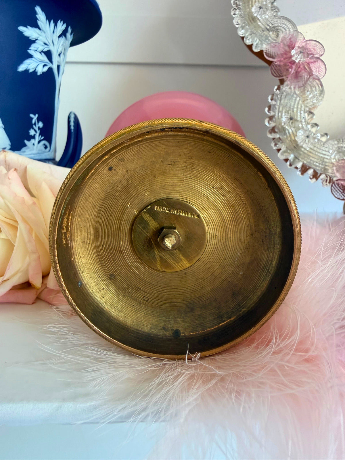 Pink Opaline Cherub Pedestal Dish