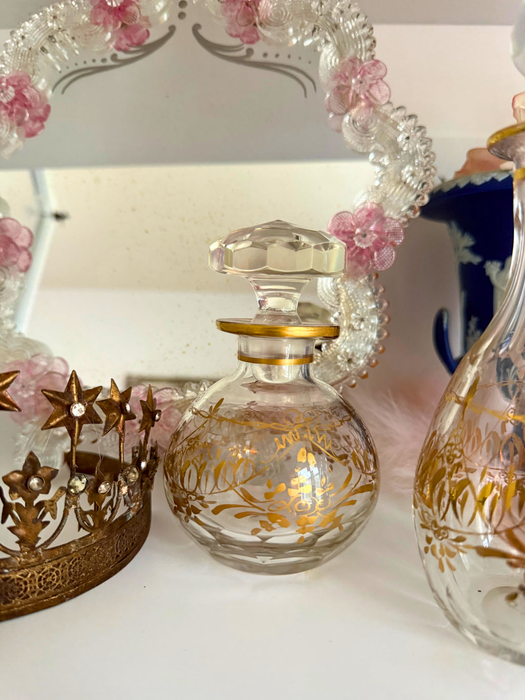Set of Three Ormolu French Crystal Perfume Bottles
