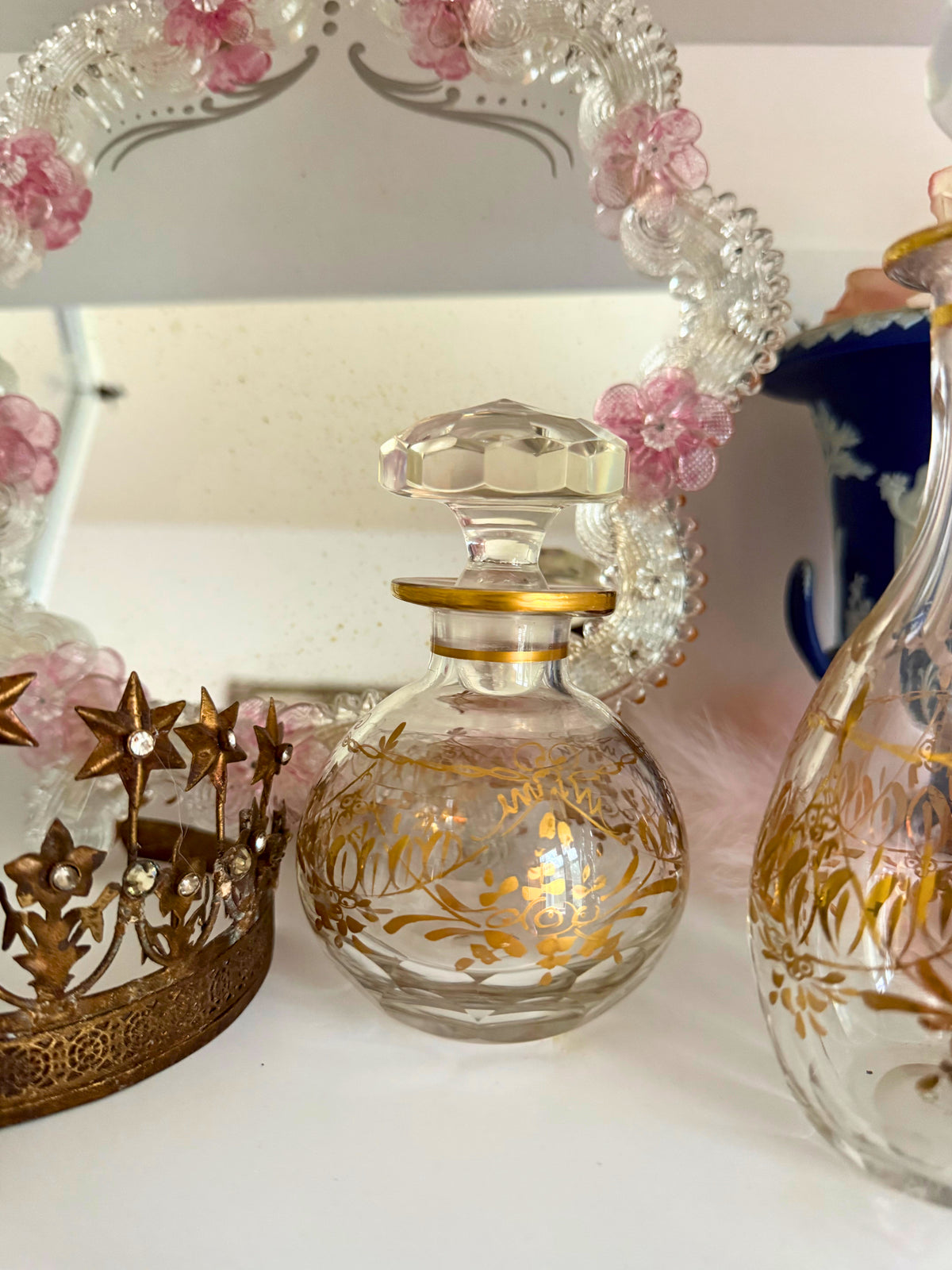Set of Three Ormolu French Crystal Perfume Bottles