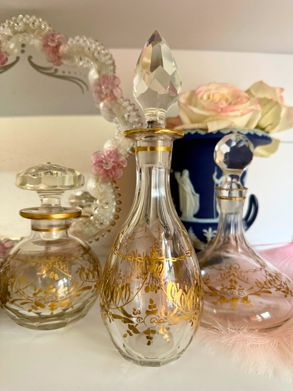 Set of Three Ormolu French Crystal Perfume Bottles