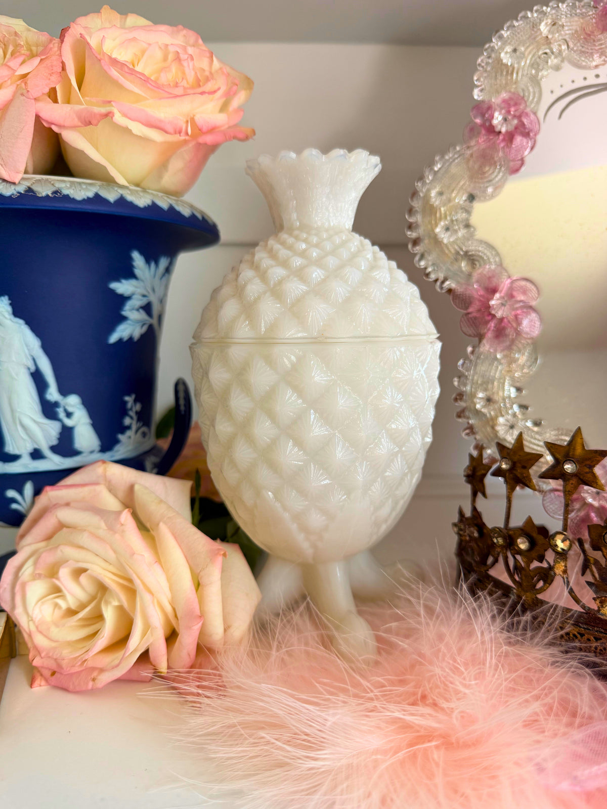 White Opaline Pinapple Compote