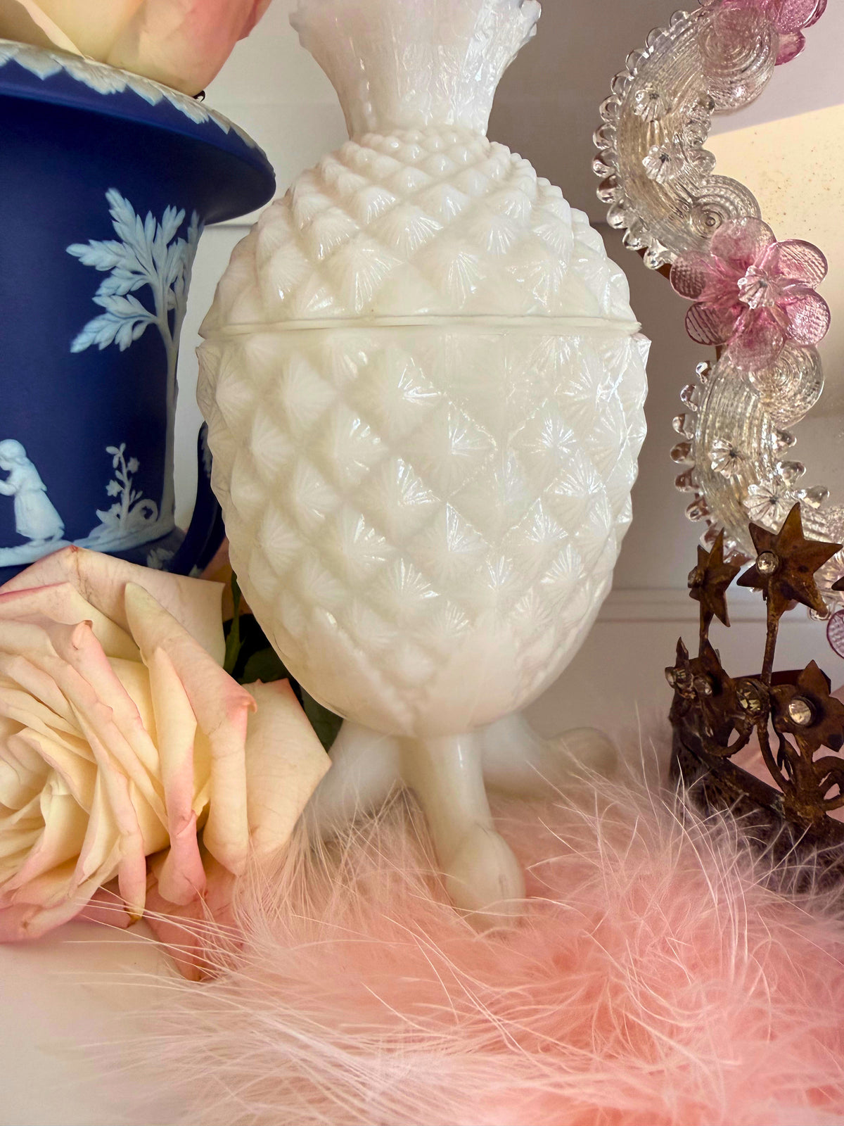 White Opaline Pinapple Compote