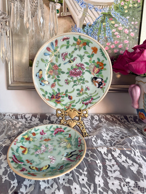 Antique Celadon Famille Rose Plates