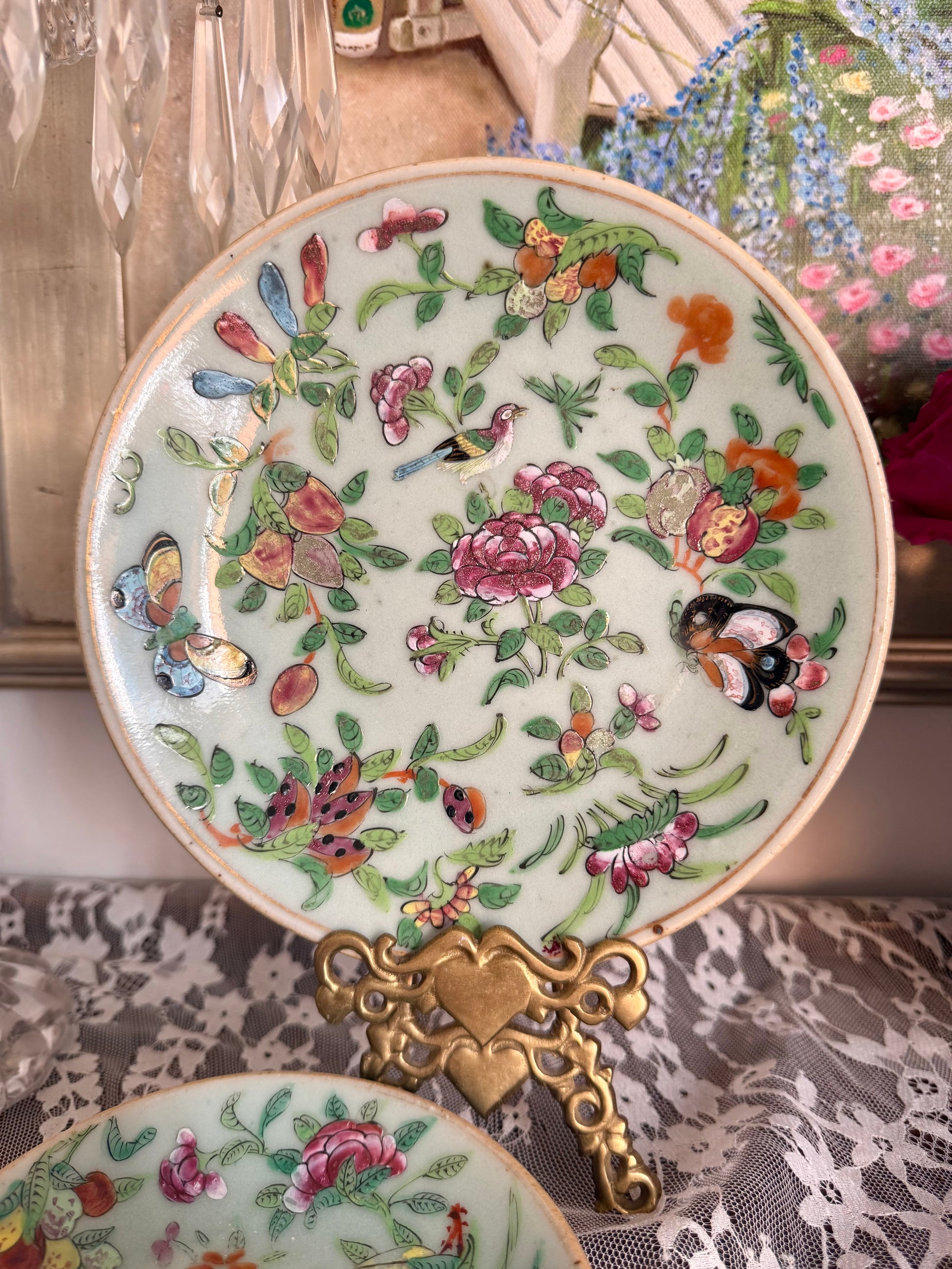 Antique Celadon Famille Rose Plates