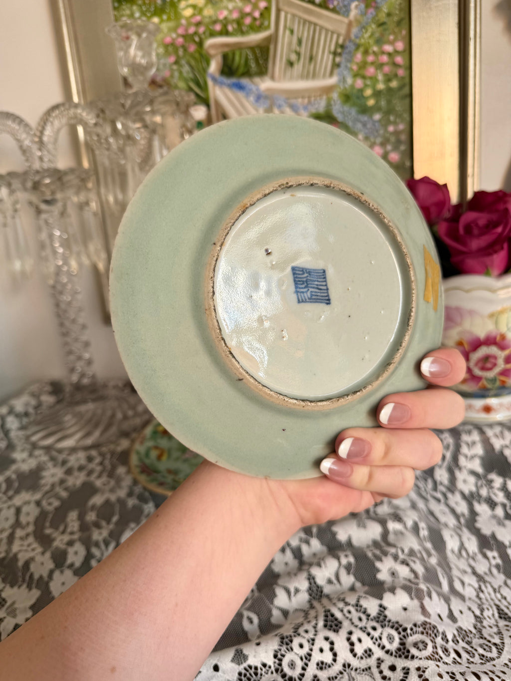 Antique Celadon Famille Rose Plates