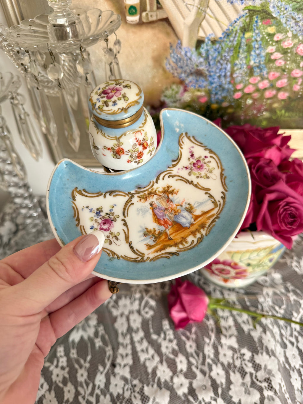 Antique French Porcelain Inkwell