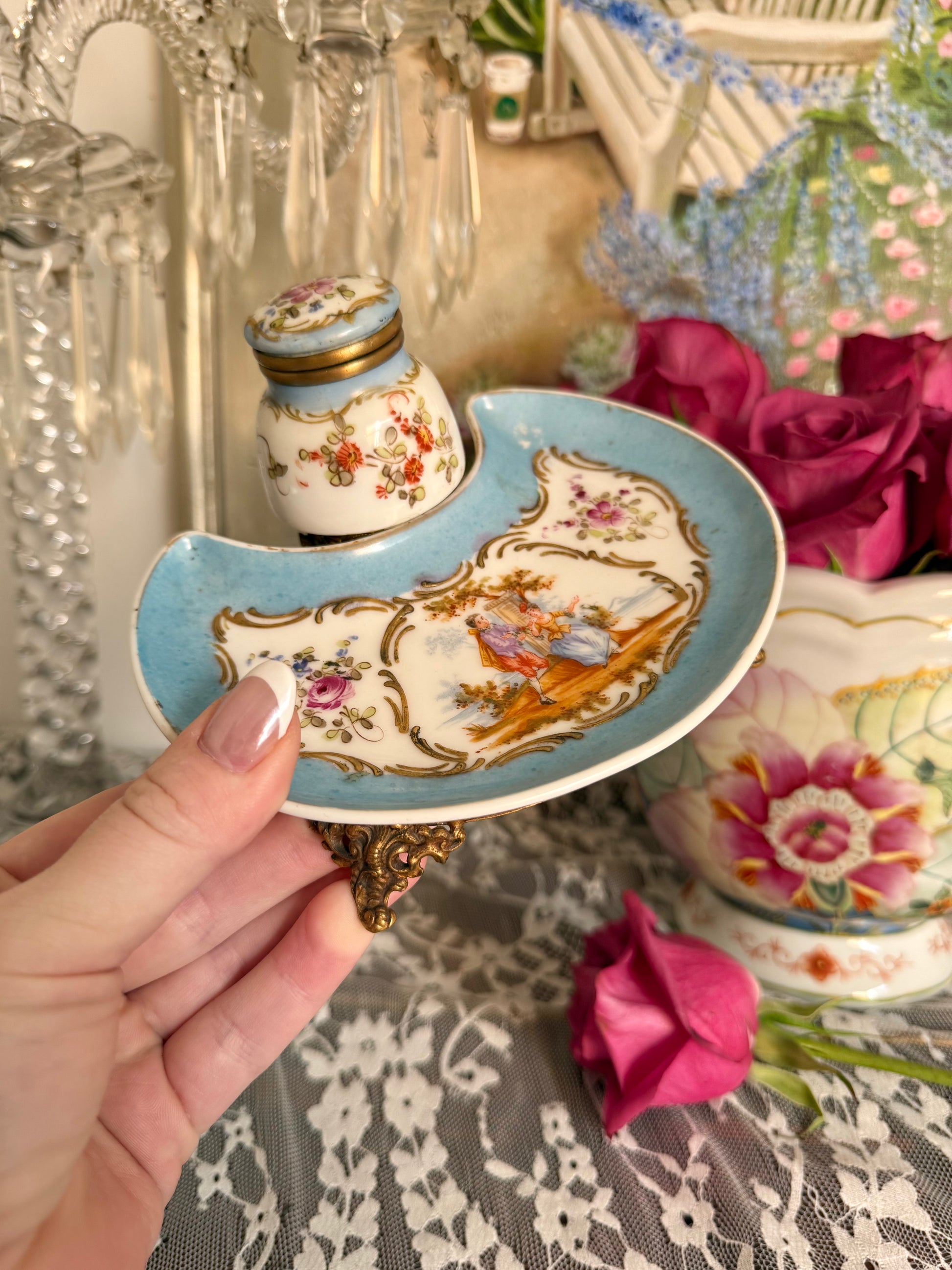 Antique French Porcelain Inkwell