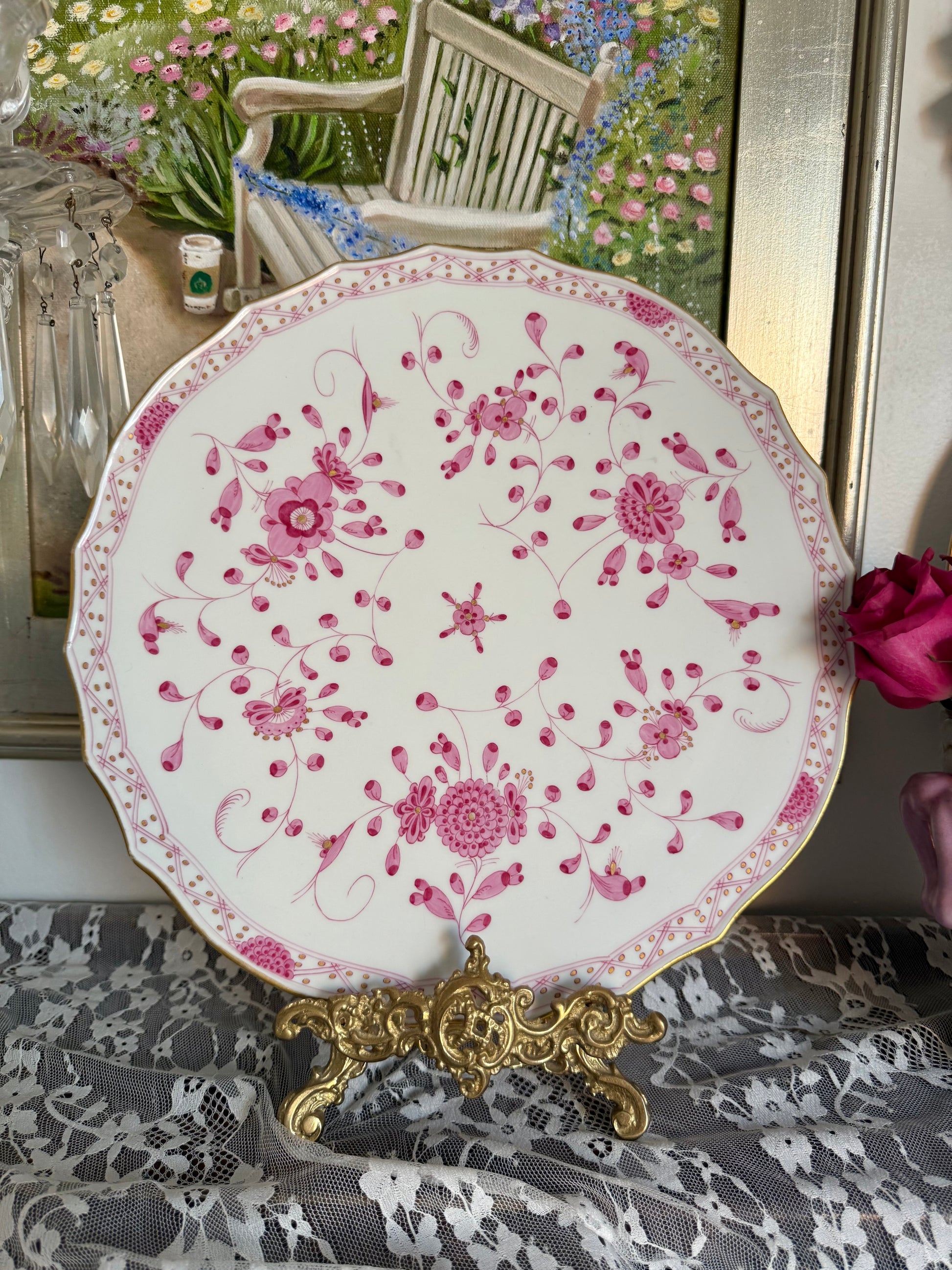 Meissen Indian Pink Porcelain Cake Plate