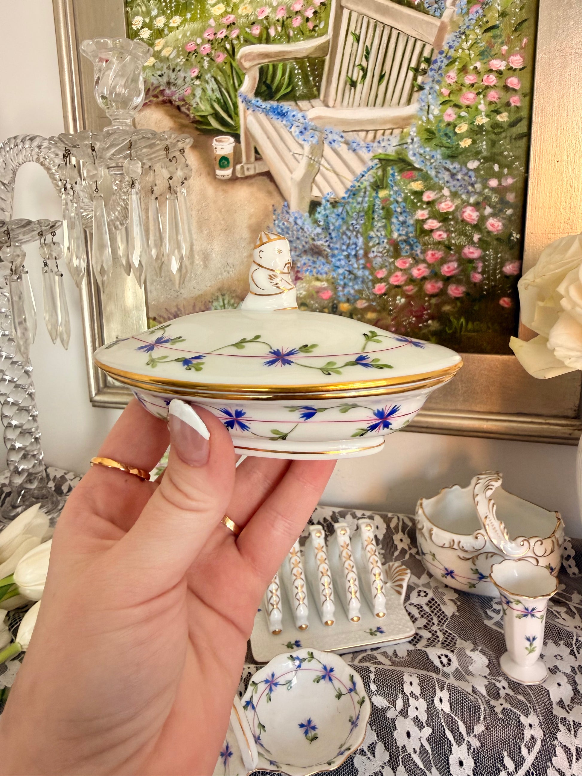 Herend Blue Garland Lidded Dish