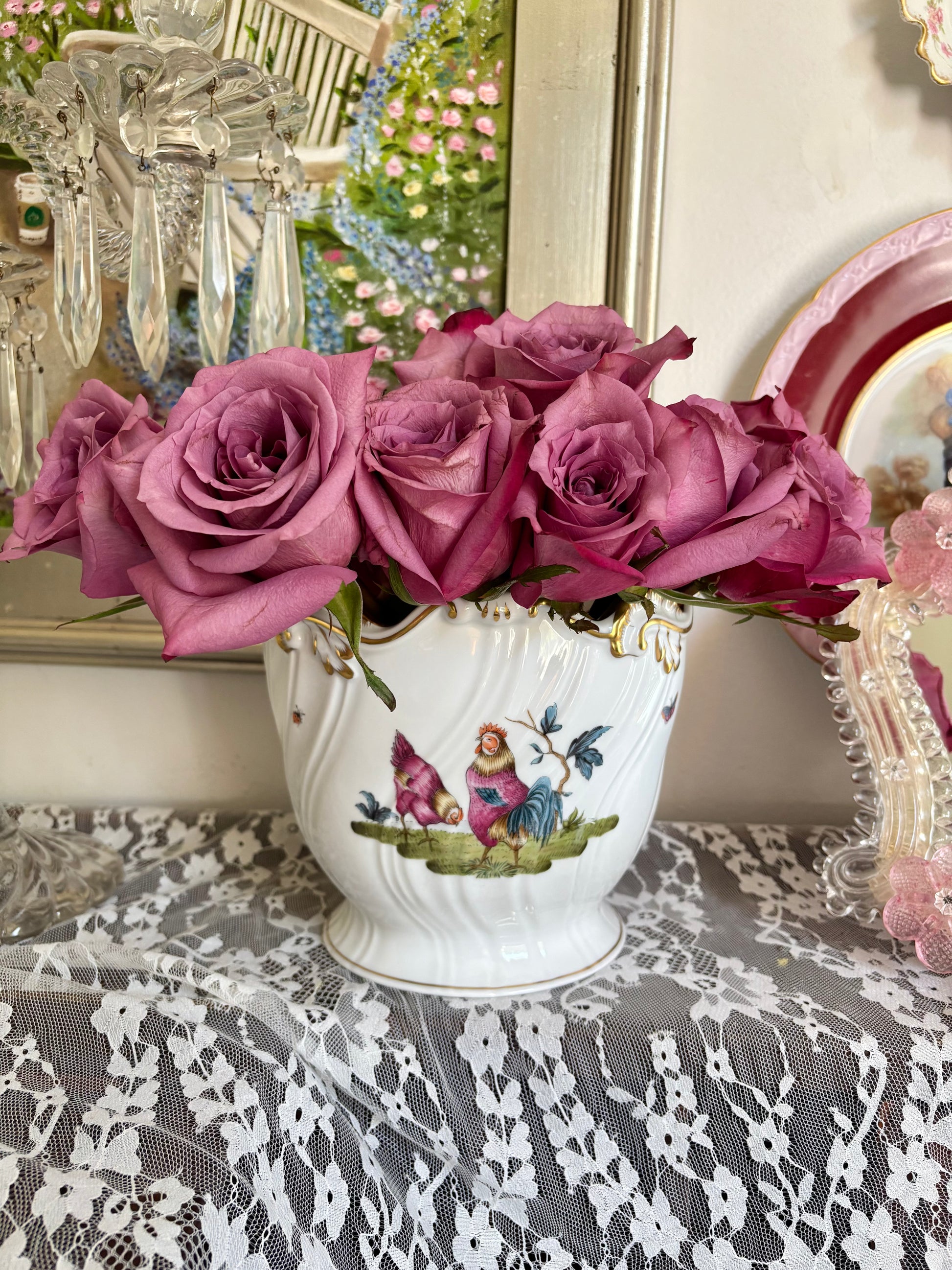 Herend Pink Chicken Cachepot