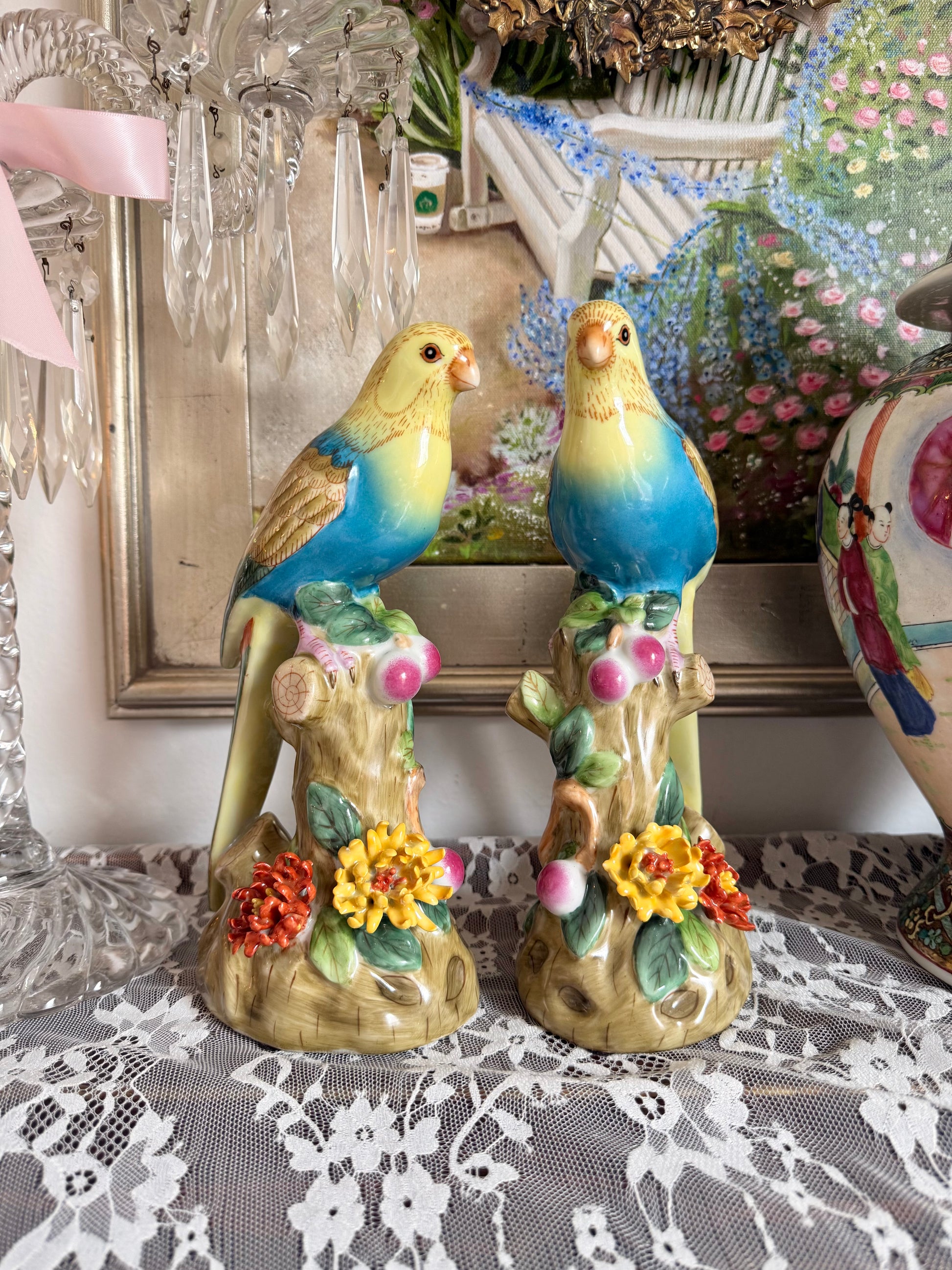 Porcelain Parrot Hand Painted Andrea by Sadek Pair