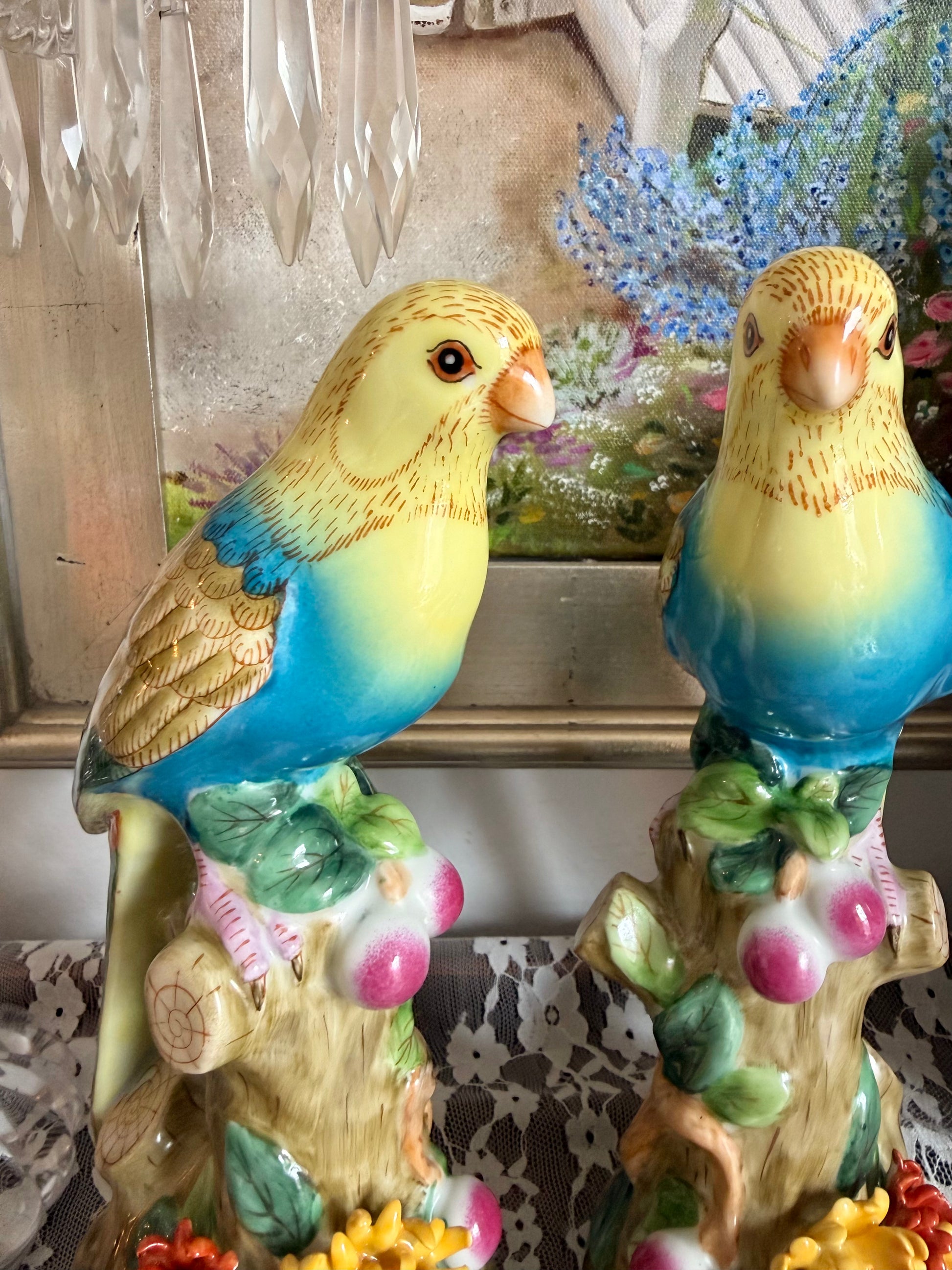 Porcelain Parrot Hand Painted Andrea by Sadek Pair