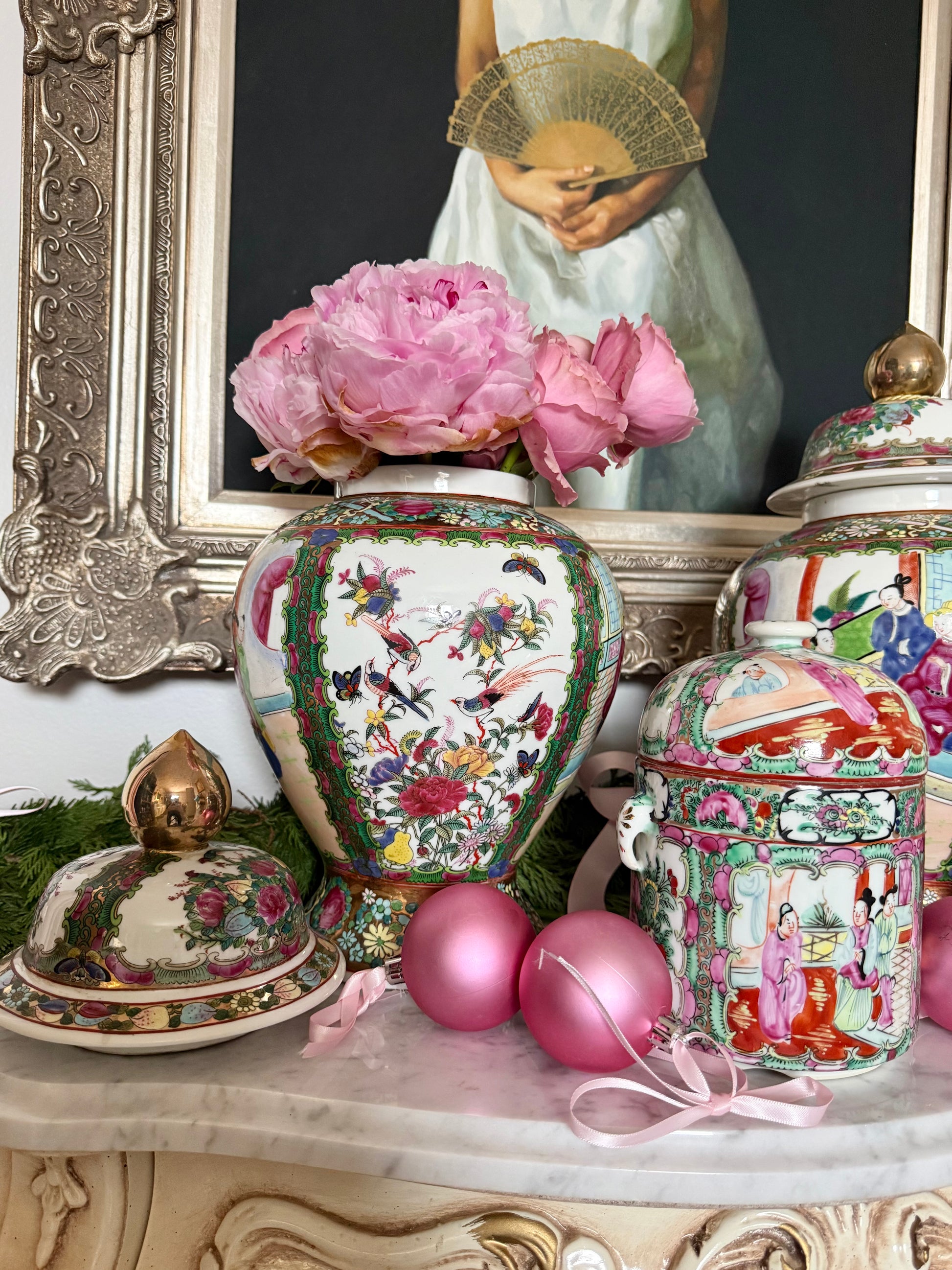 Pair of Rose Medallion Temple Jars