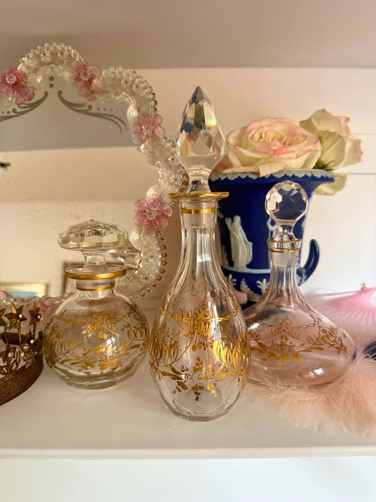 Set of Three Ormolu French Crystal Perfume Bottles