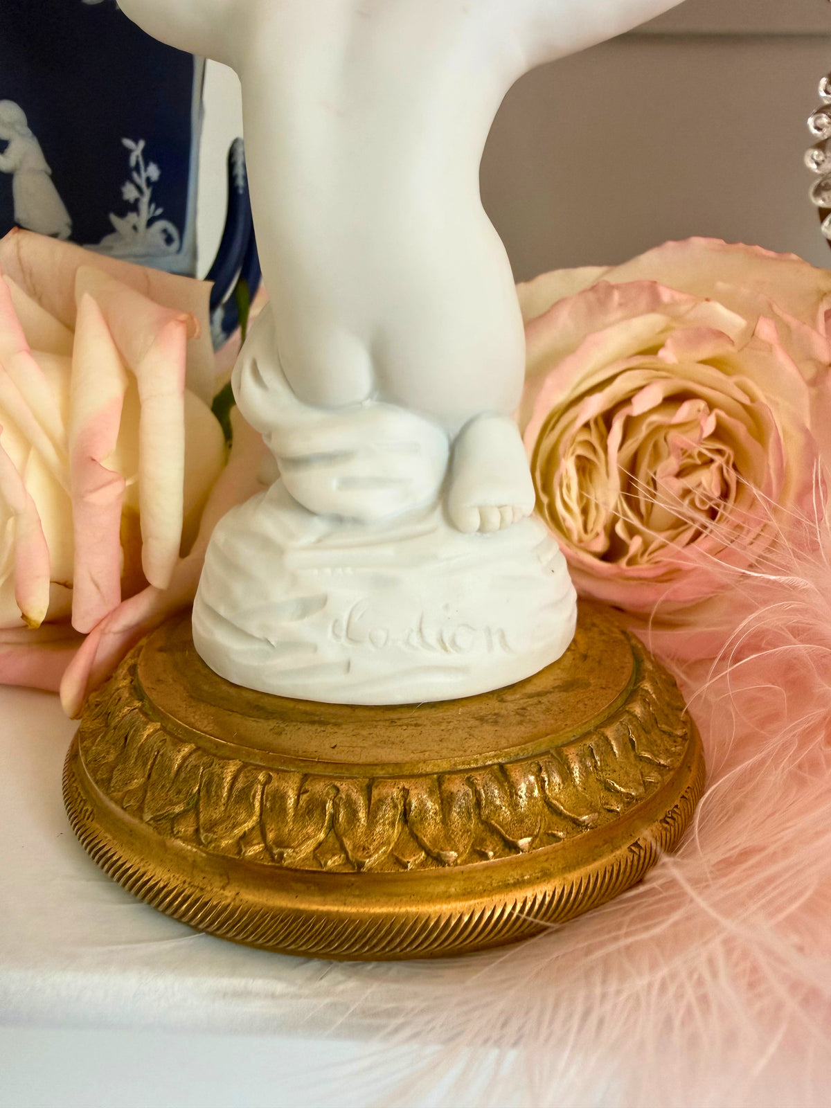 Pink Opaline Cherub Pedestal Dish